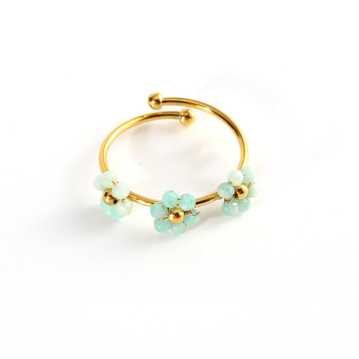 Wholesale Fashionable and minimalist stainless steel natural stone flower ring with niche design and three flower opening ring wholesale