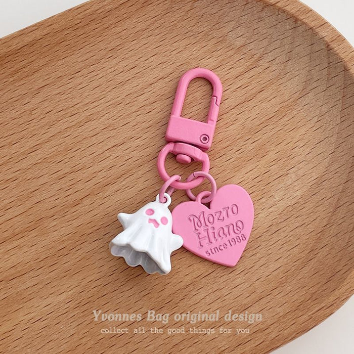 Wholesale cute little ghost love pendant pink black round buckle pendant keychain