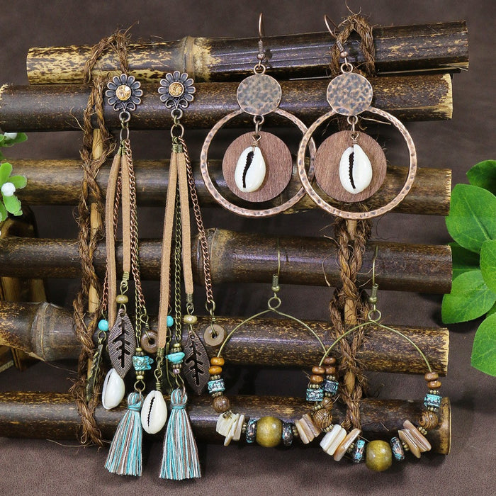 Wholesale Bohemian Tassel Long Dangle Earrings Set Mixed Material Jewelry Accessory Boutique Resale