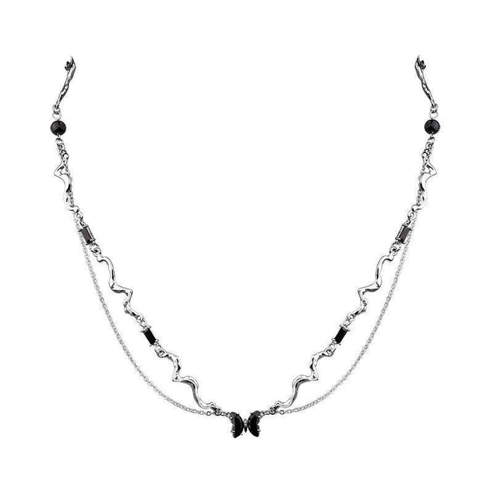 Wholesale Black necklace with butterfly and cross design,  hip-hop style.