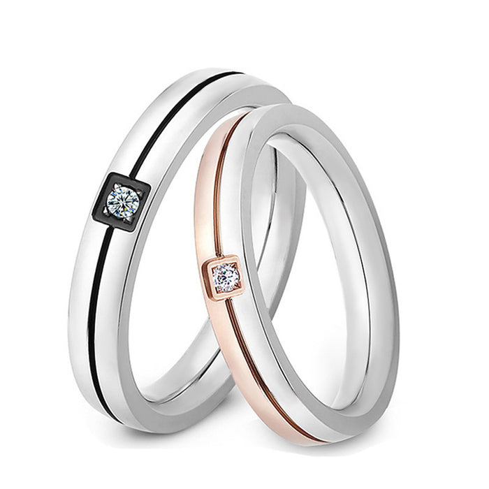 Wholesale Accessories Trendy Fashion Pair Ring Color blocked Diamond inlaid Titanium Steel Ring Stainless Steel Ring