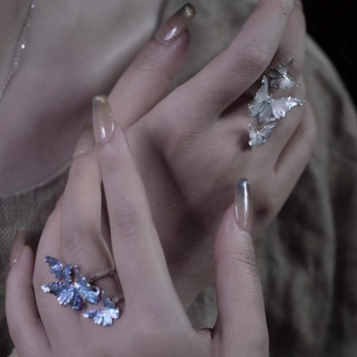 Wholesale Pure silver butterfly ring, niche design, fashionable and personalized index finger ring bracelet