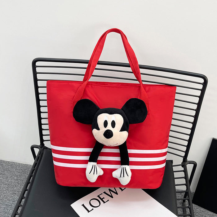 Wholesale Cute cartoon large capacity shoulder bag nylon striped doll tote bag for work, commuting, and leisure