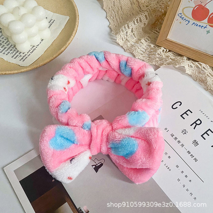 Wholesale Leopard Print Polka Dot Striped Bow Headband Women' s Face Wash Sports Headband Coral Velvet Hair Accessories