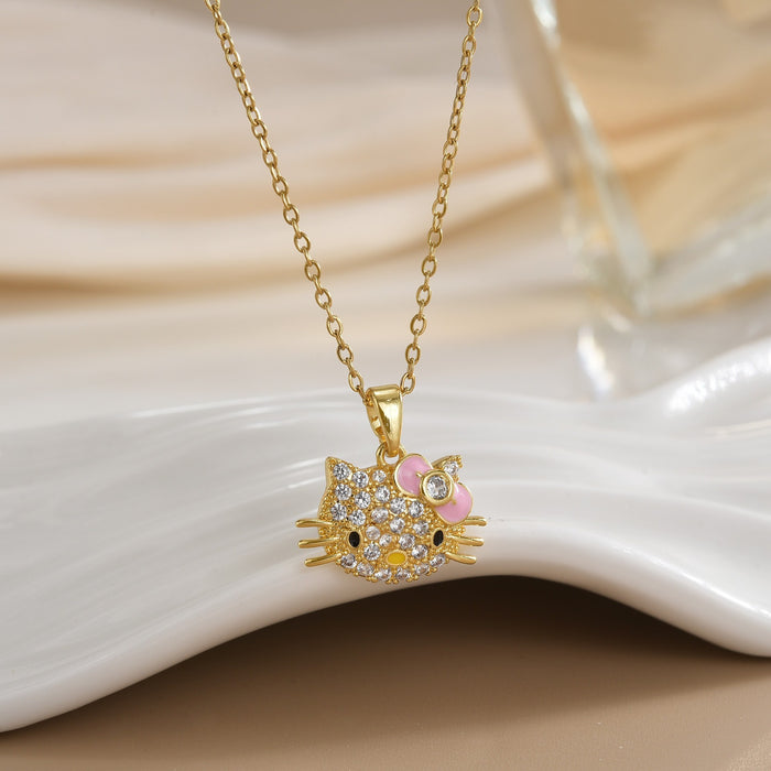 Wholesale Cat pendant micro-painted zircon copper gold-plated clavicle necklace