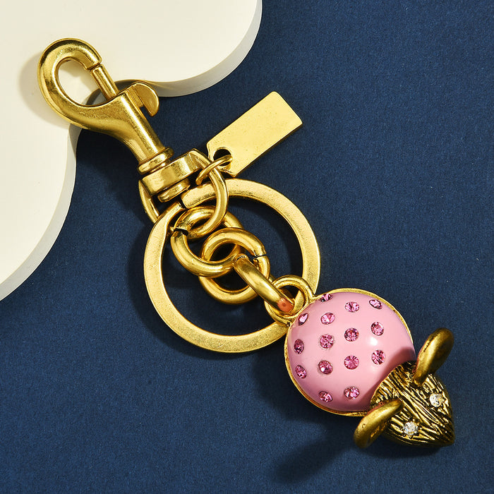 Wholesale Metal keychain with a diamond-encrusted mouse design.