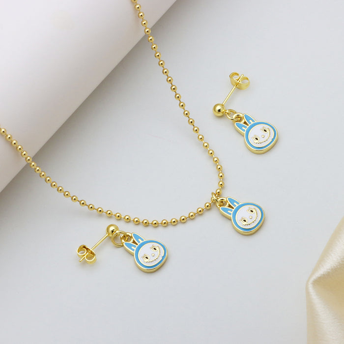 Wholesale Cartoon Cat Color Dripping Oil Brass Pendant Pendant Ball Chain Cute Earrings Set