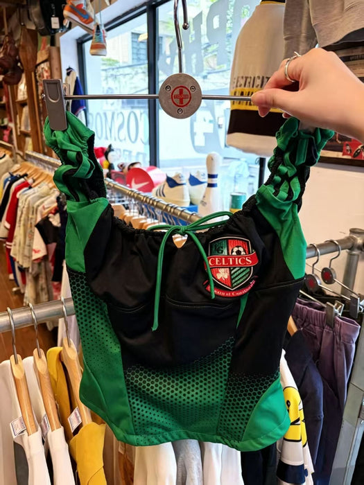 Wholesale World Cup Trendy Striped Drawstring Soccer Jersey Crop Top – Green Black Cotton