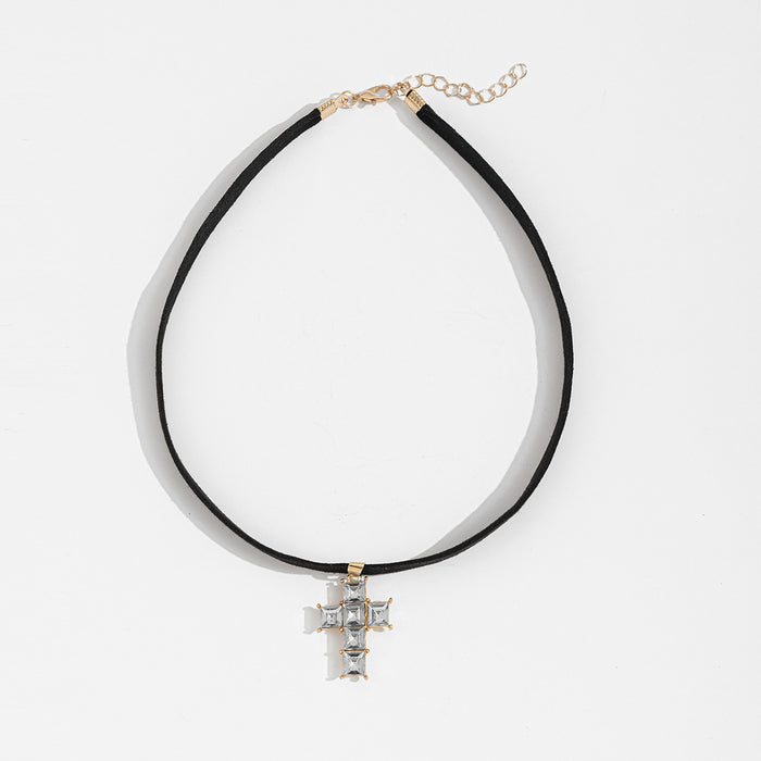 Wholesale Diamond Embedded Cross Necklace Choker Adjustable Geometric