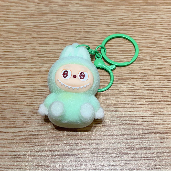 Wholesale Flocked cartoon keychain,  cute 3D figurine,  backpack accessory