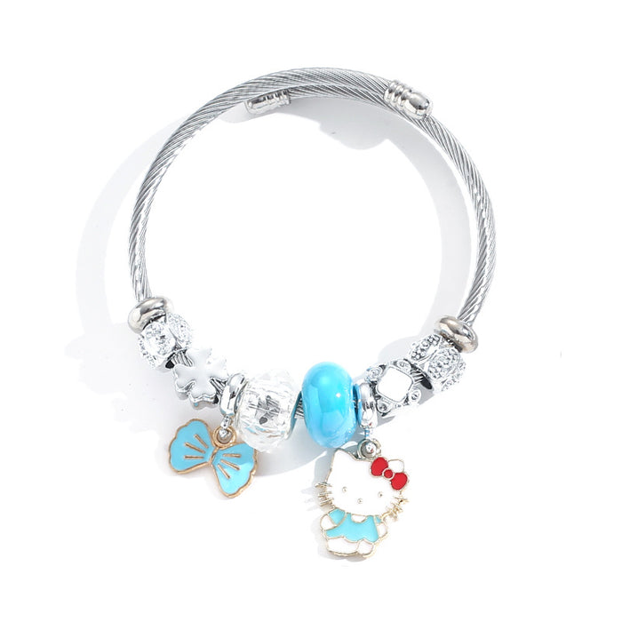 Wholesale Cartoon Stainless Steel Silver Bracelet Bow Pendant Beaded Charms Bracelet