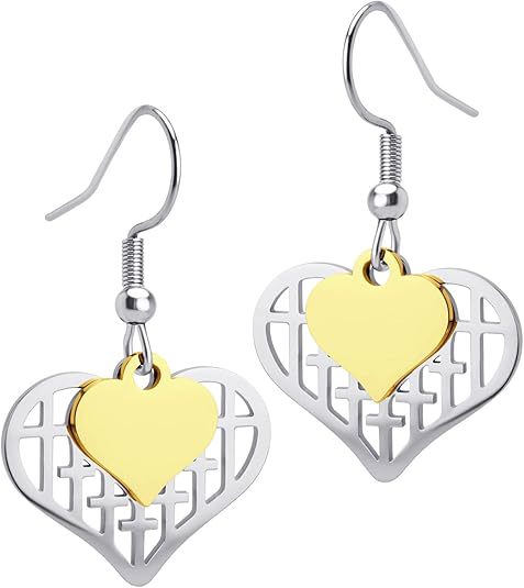 Wholesale Double matching heart-shaped stainless steel earrings pendant earrings, new style