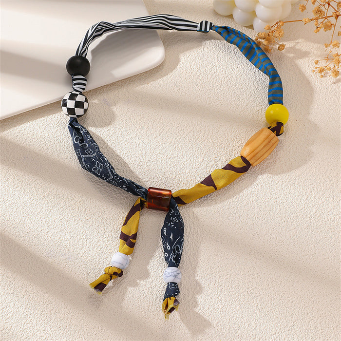 Wholesale Stylish Leopard Print Silk f Necklace Coffee Color Acrylic Pendant Jewelry Accessory