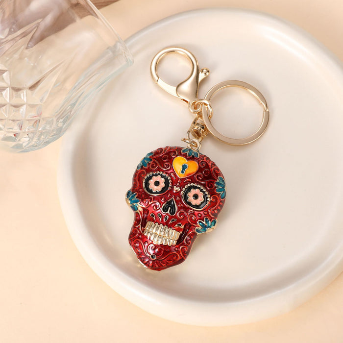 Wholesale Zinc Alloy Enamel Keychain with Mandala Skull Design Trendy Car Key Accessory for Gift Boutique