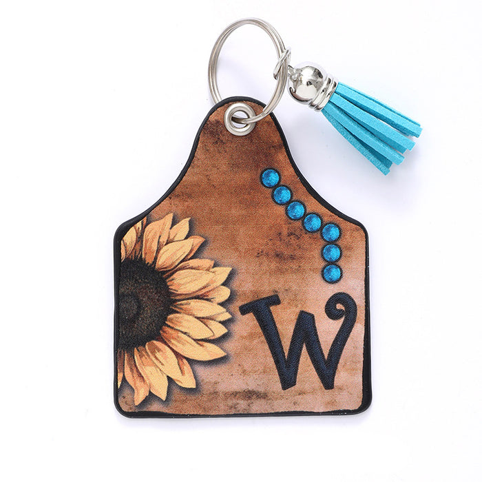 Wholesale Leather Sunflower Letter Tassel Keychain Pendant