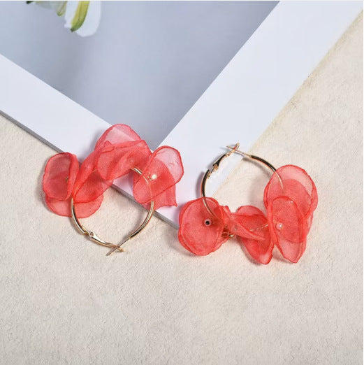 Wholesale Exaggerated earrings, floral earrings, long petal earrings, elegant floral earrings