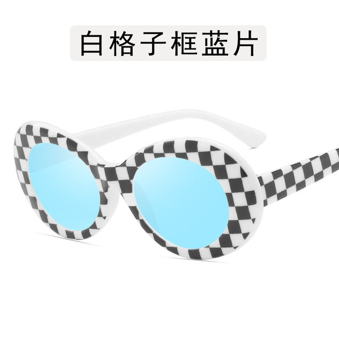 Wholesale Elliptical frame sunglasses, retro checkered sunglasses, personalized street photography