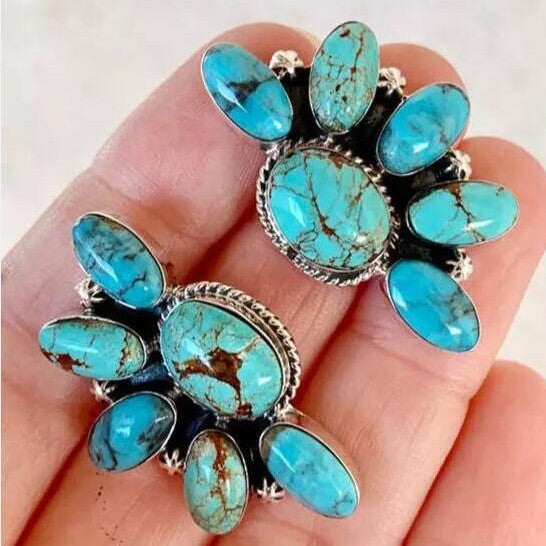 Wholesale Bohemian Geometric Turquoise Stud Earrings Party Fashion Accessory