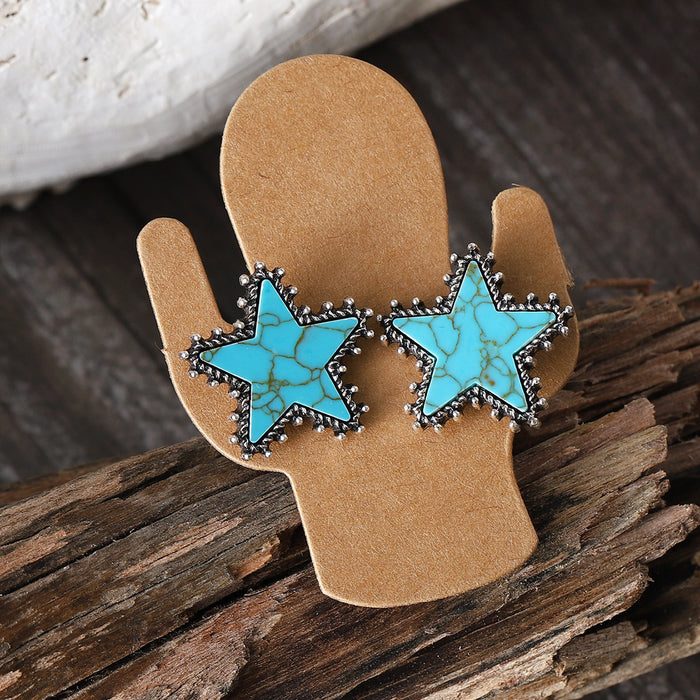 Wholesale Cactus Star Bull Head Heart Turquoise Earrings Necklace Set Simple Color Alloy Jewelry