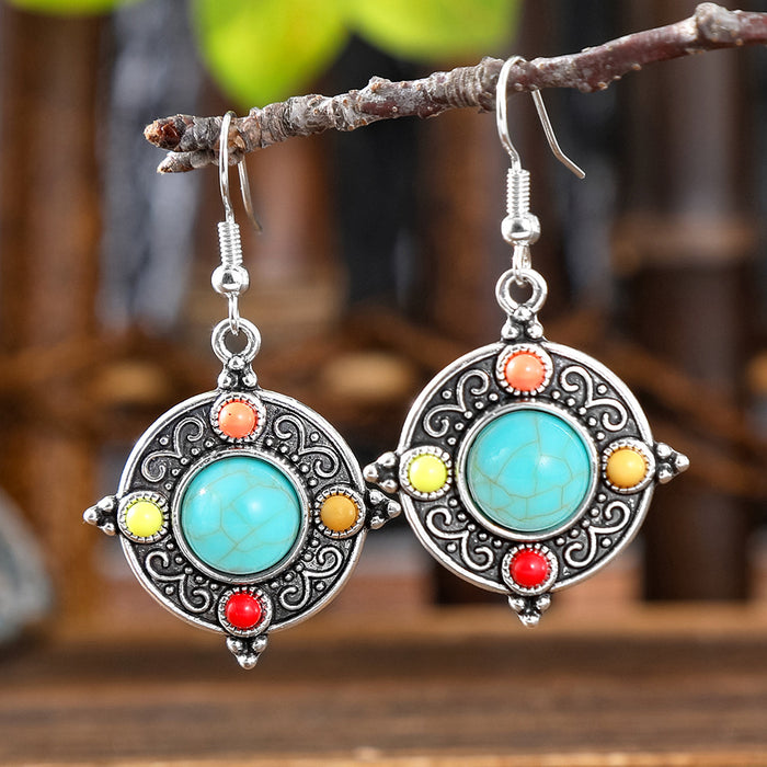 Wholesale Bohemian Geometric Turquoise Earrings Zinc Alloy Fashion Accessory MOQ≥2