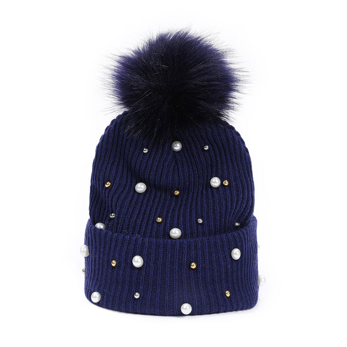 Wholesale Studded Pearl Knit Hat Pom-Pom Hat Outdoor Casual Warm Hat Breathable and Warm