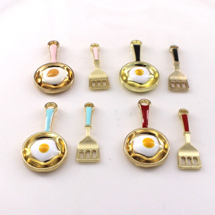 Wholesale 10pcs  jewelry accessories alloy color oil pan fried egg spatula earrings pendant key pendant