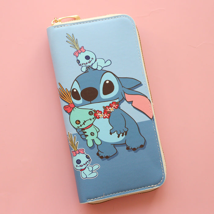 Wholesale PU cartoon long wallet coin purse with zipper and large capacity card holder