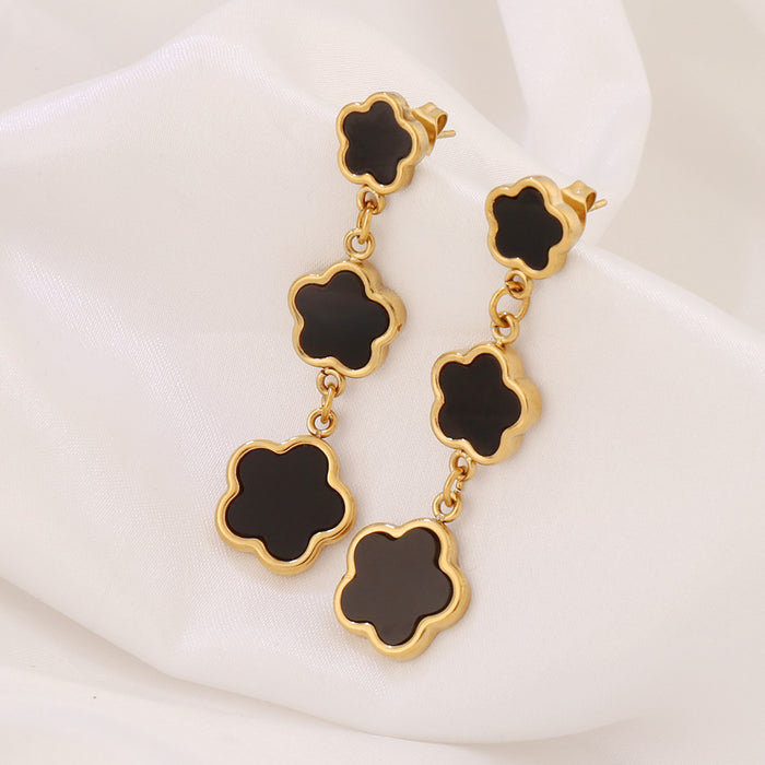 Wholesale Stainless Steel Five-Leaf Clover Earrings Niche Versatile Tassel Ear Studs,  Earrings,  Ear Accessories