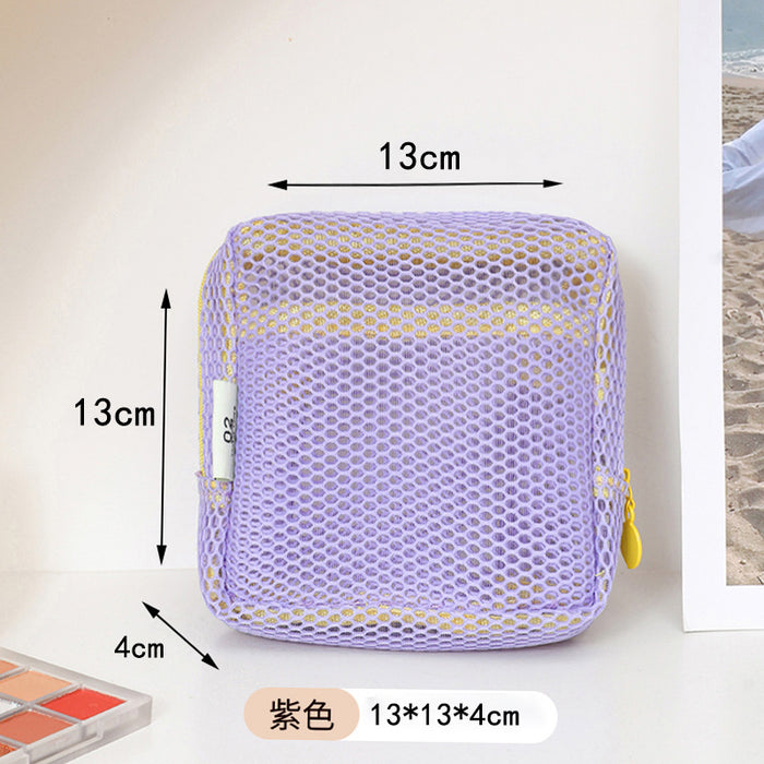 Wholesale mini coin purse large capacity mesh cosmetic bag dopamine mesh cloth lady mouth red envelope color