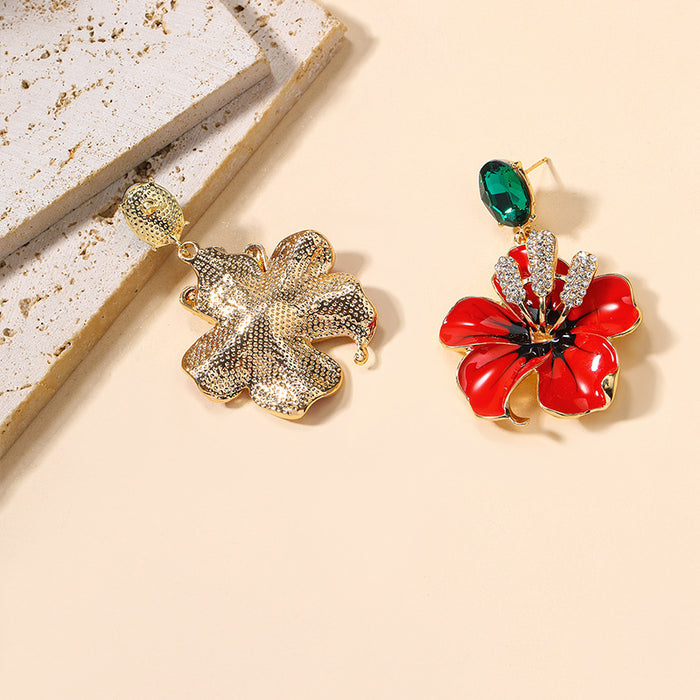 Wholesale Personalized alloy flower earrings with vintage silver needles and diamond studded earrings