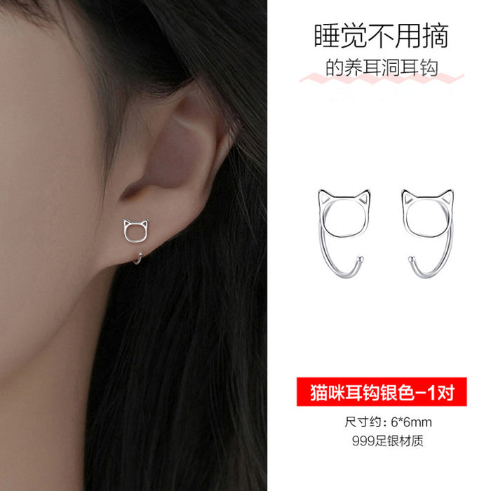 Wholesale Foot silver hollow ear hook with niche design, pure silver earrings, earring studs, jewelry