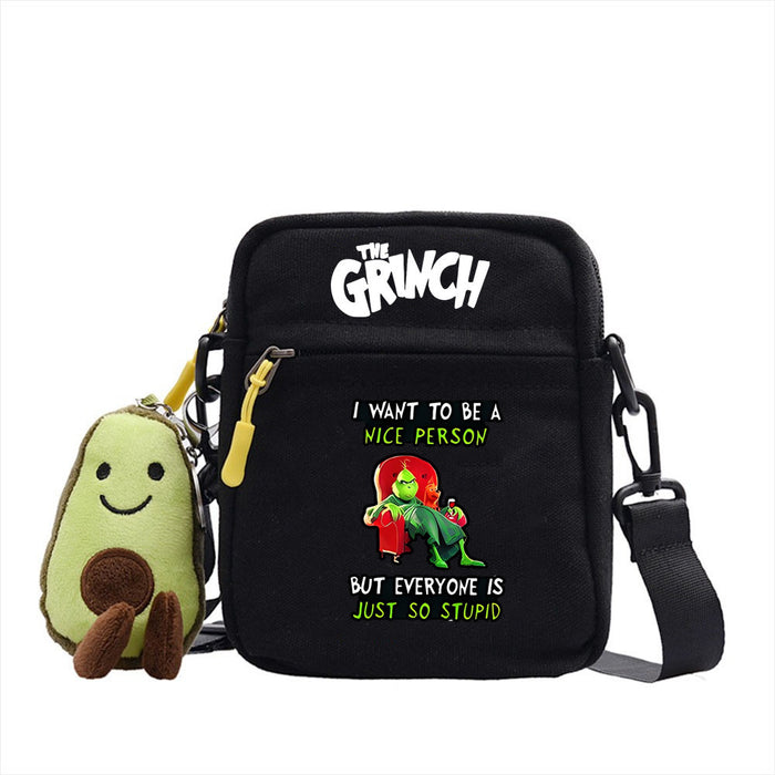 Wholesale Christmas Grinch Green Forest Monster Small Square Bag New Cute Shoulder Bag Colorful Simple Canvas Zipper JDC-SD-WDM002