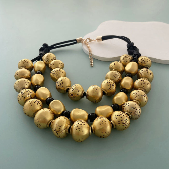 Wholesale three-layer golden beads handmade rope necklace style