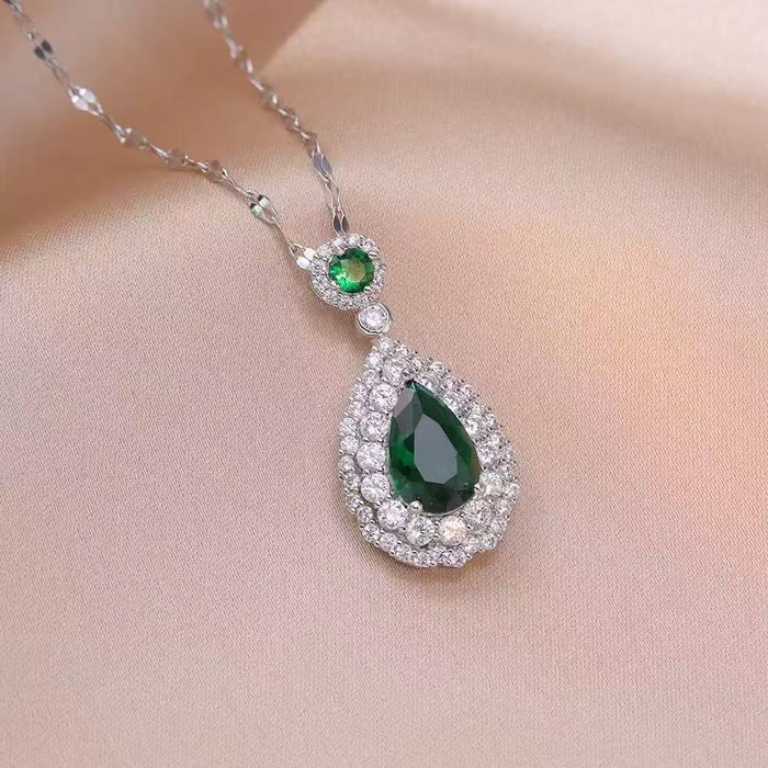 Wholesale  micro inlaid zircon full zirconium emerald necklace women