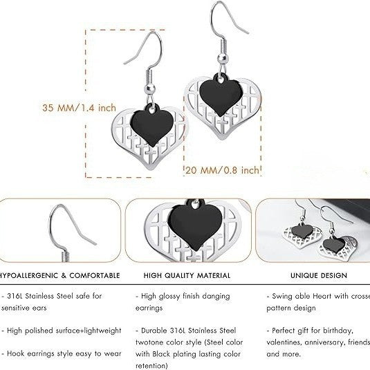 Wholesale Double matching heart-shaped stainless steel earrings pendant earrings, new style