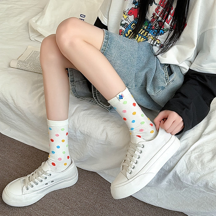 Wholesale Cute and stylish versatile mid length socks with colorful polka dots and long tube stacking socks