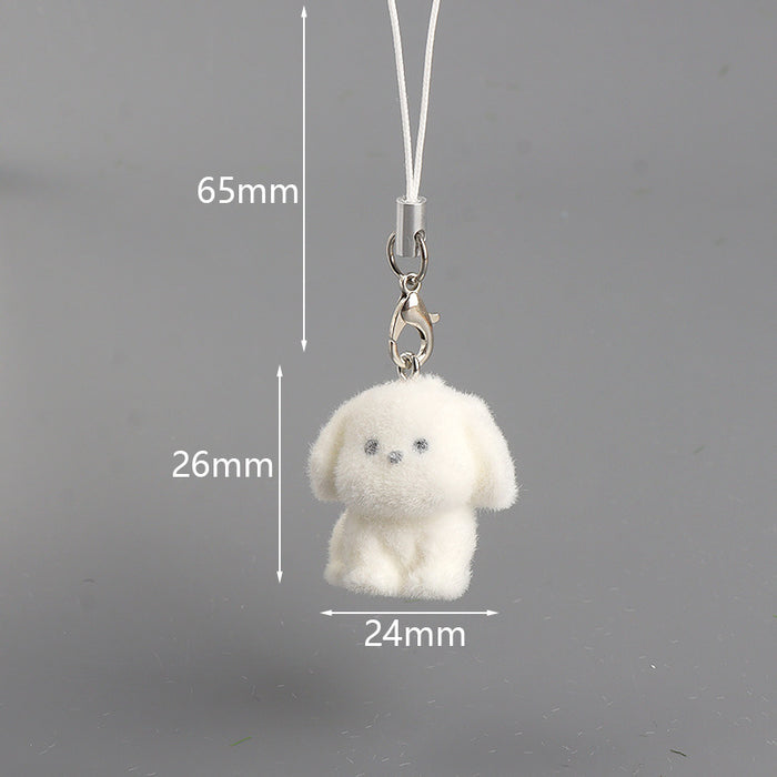Wholesale 3D Flocked Resin Dog Pendant Mini Doll Phone Charm DIY Keychain