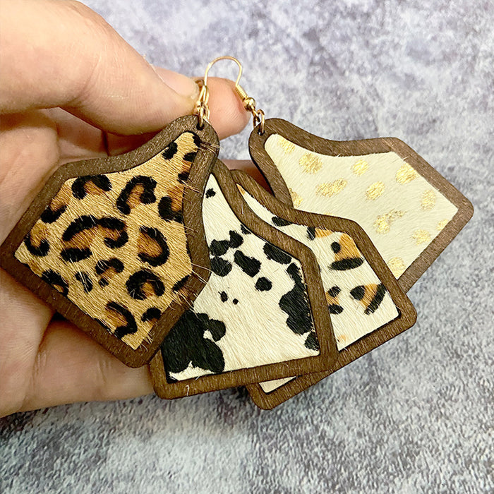 Wholesale Western earrings classic leopard print cow genuine leather horse hair inlaid Cow brand earrings bohemian jewelry supply