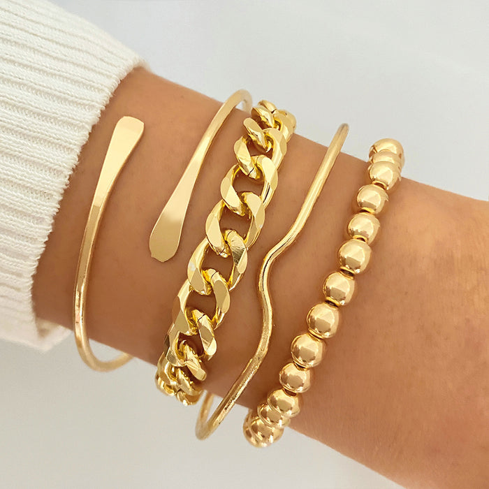 Wholesale Vintage Gold 4-piece Bracelet Set Personalized Mix and Match Stacked Thick Chain Open Bracelet