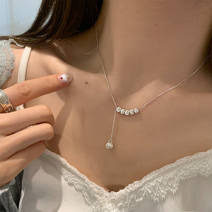 Wholesale  Frosted silver Cat's Eye Round Bead Necklace Simple All-match Clavicle Chain Necklace Women's Accessories