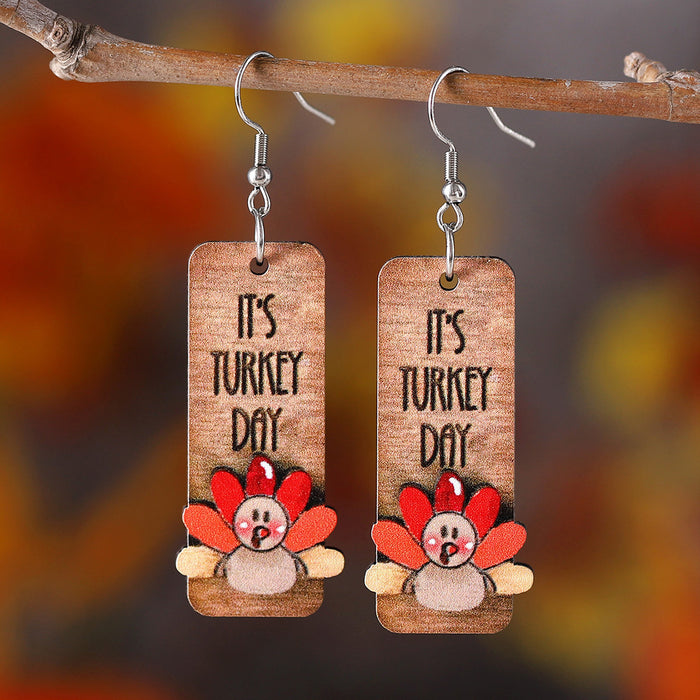 Wholesale Thanksgiving Funny Turkey Pendant Earrings Wooden Autumn Harvest Thanksgiving Double-Sided Earrings Gift