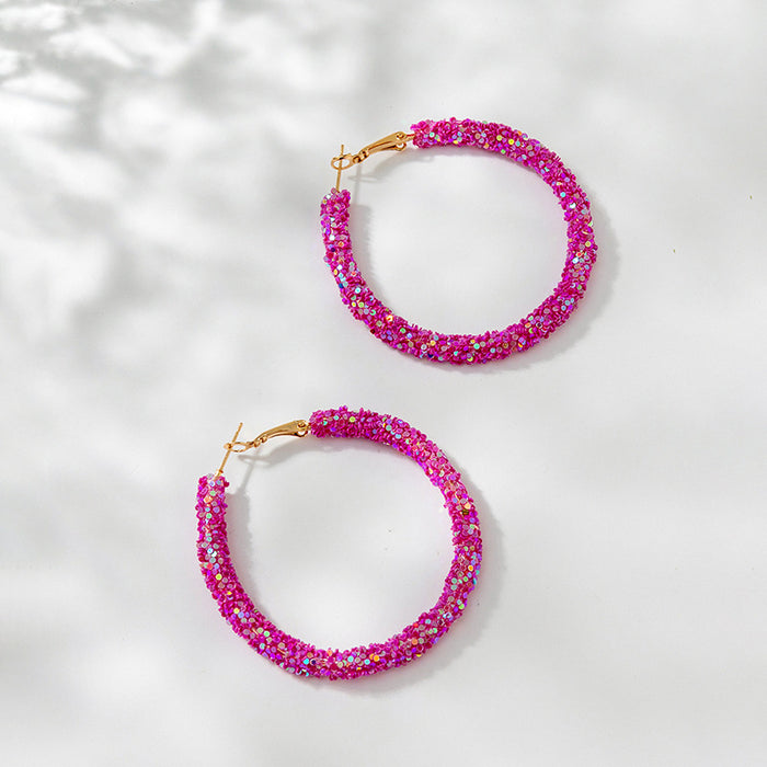 Wholesale Candy-colored shiny rice bead large hoop earrings for women,  sweet earrings