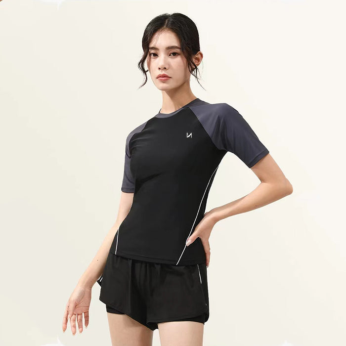 Wholesale Swimsuit women's split sports two-piece polyester simple color matching conservative slimming belly covering hot spring swimsuit