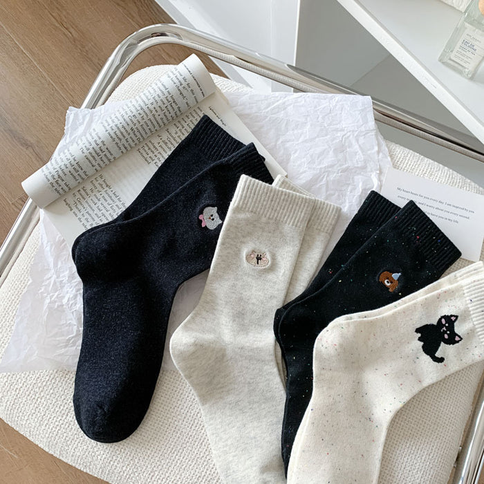 Wholesale New Cartoon Embroidered Socks, Middle Tube Socks, College Style Pile Socks, Cotton Socks