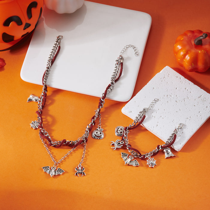 Wholesale  Necklace Women Pumpkin Ghost Bat  Combination Bracelet Horror Jewelry Set
