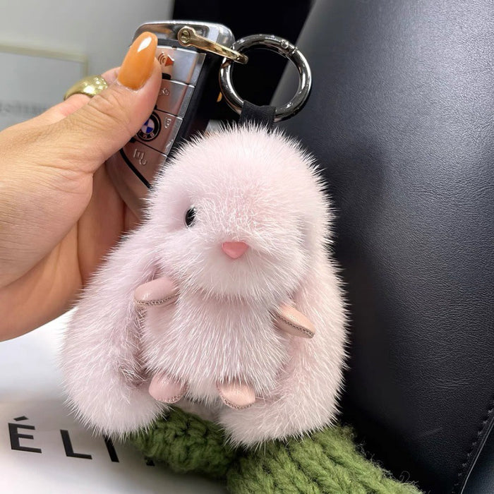 Wholesale Cute Girl Plush Bunny Imitation Mink Hair Car Keychain Pendant Plush Baby Bag Pendant