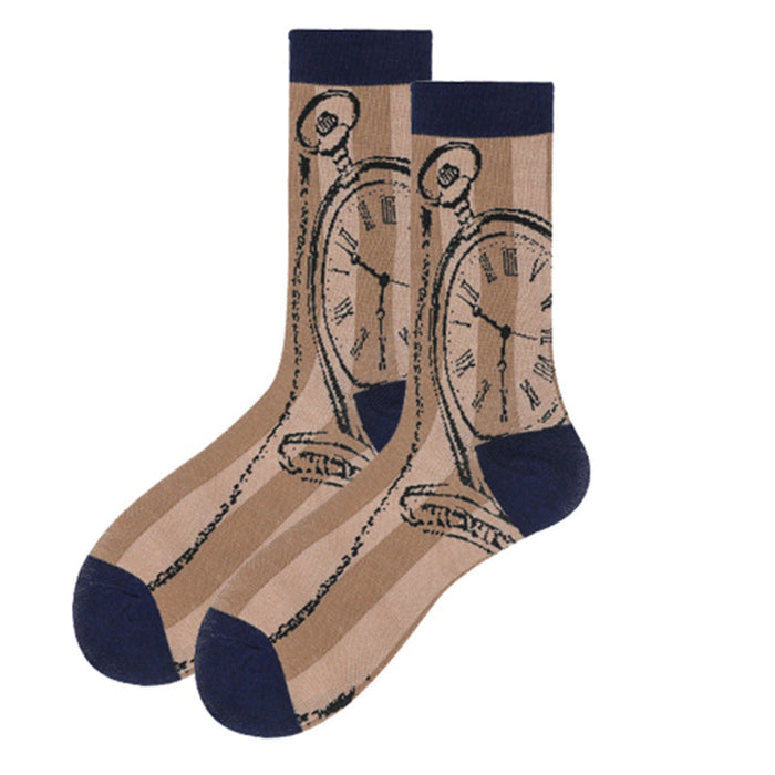 Wholesale Clock Stamp Geometric Stripe Men's Socks JDC-SK-CG013