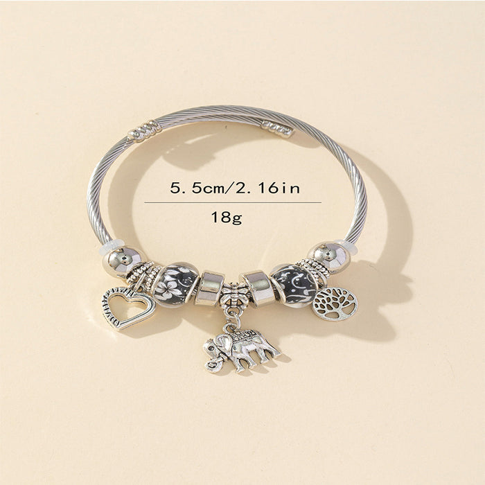 Wholesale Elephant Tree of Life Pendant Stainless Steel Beaded Bracelet JDC-BT-ShenYuan002