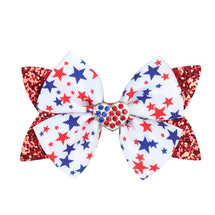 Wholesale American Independence Day Decoration Children's Sequins Glitter Double Layer Bow Fabric Hairpin JDC-HC-QiuN013