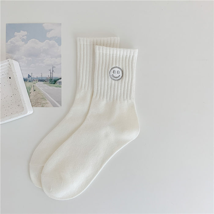 Wholesale Socks Embroidered Smiling Face Middle Socks Sports Long Socks